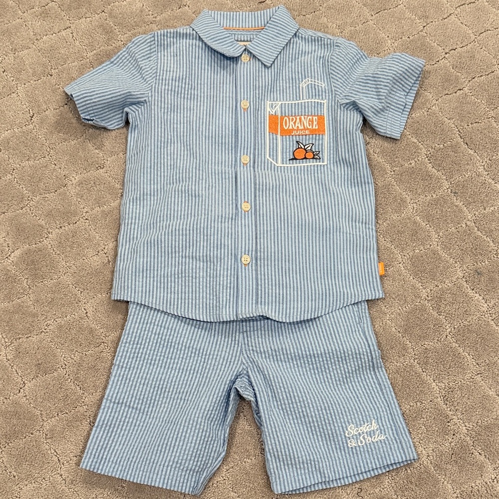 Blue Seersucker Striped Kids' Shirt and Shorts Set